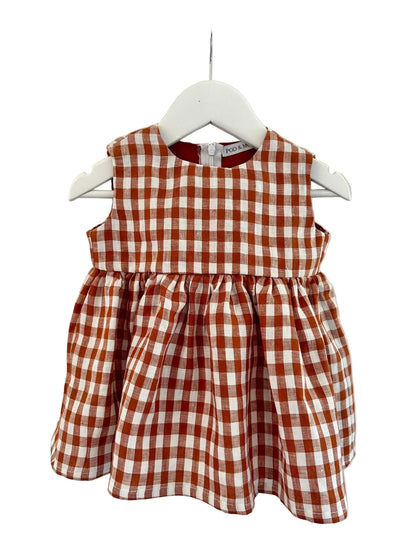 Olivia Linen baby dress paprika check