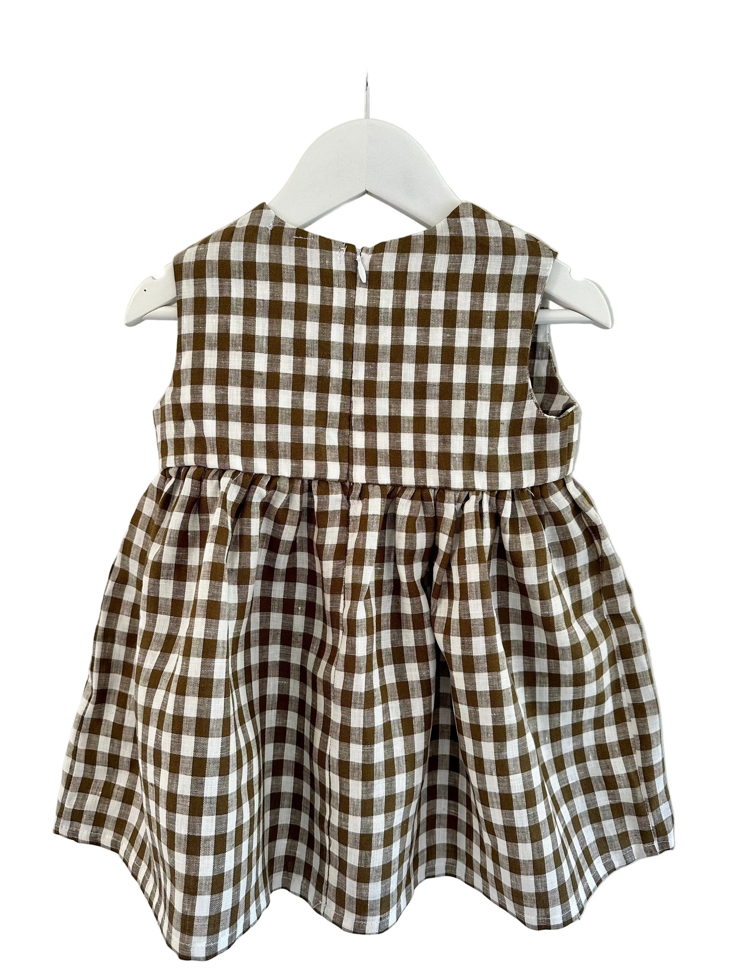 Olivia Linen baby dress Olive check