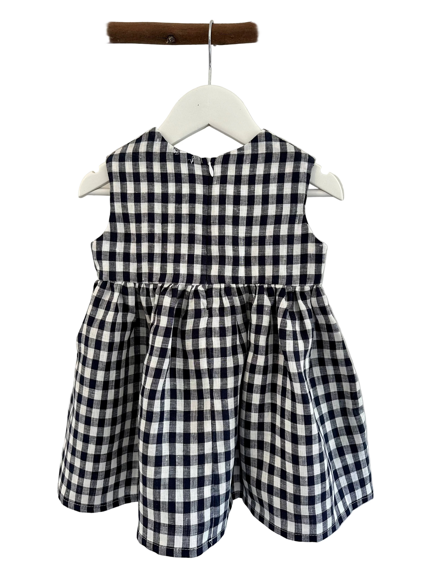 Olivia Linen baby dress navy check back
