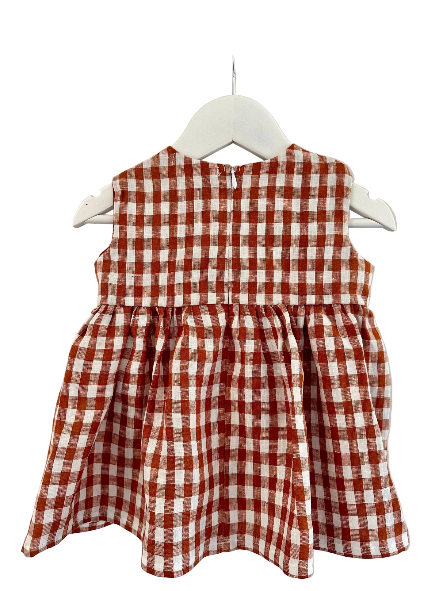 Olivia Linen baby dress paprika check back