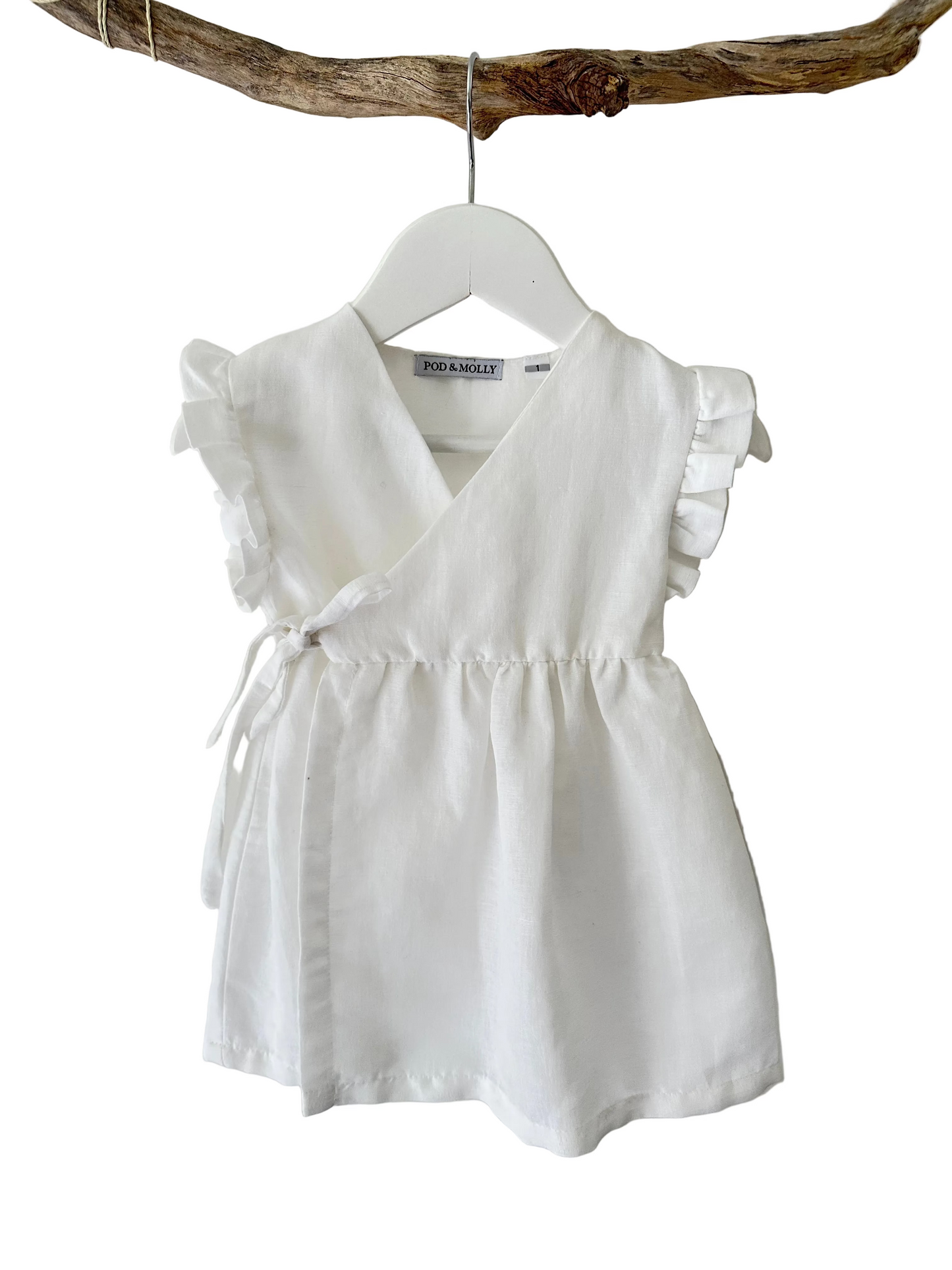 Sally white linen girls dress