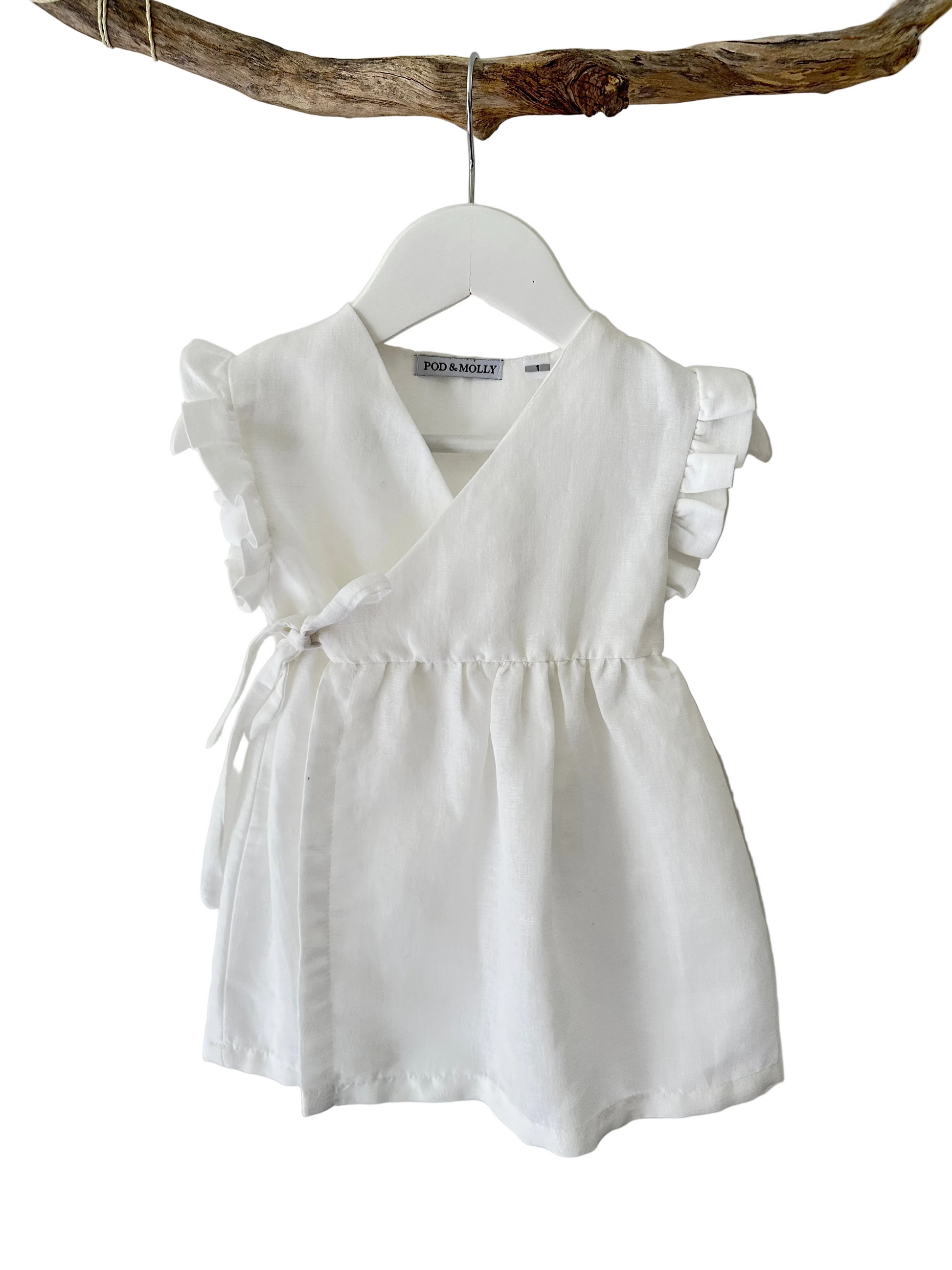 Sally white linen girls dress