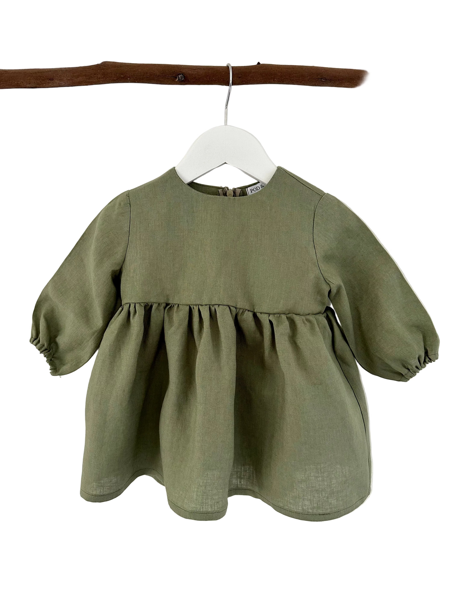 Sophie linen dress Olive front