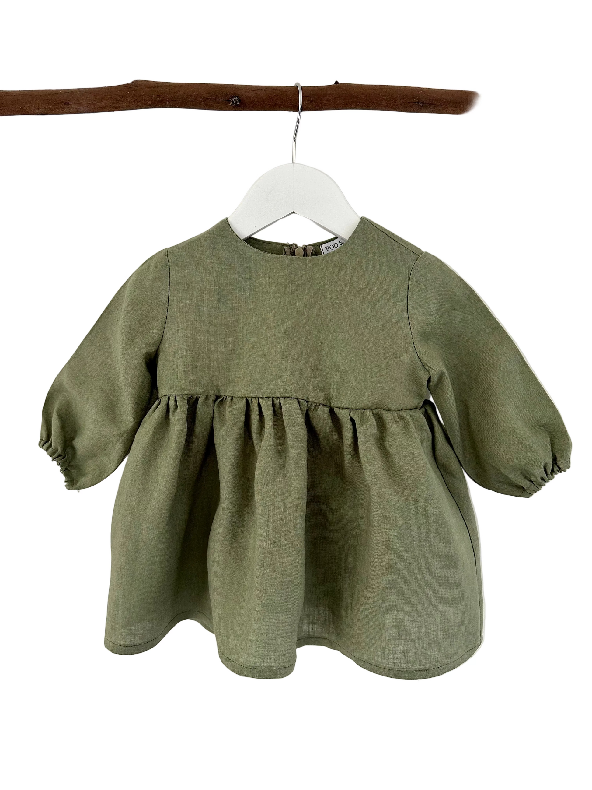 Sophie linen dress Olive front