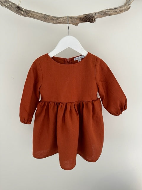 Sophie long sleeve linen dress paprika